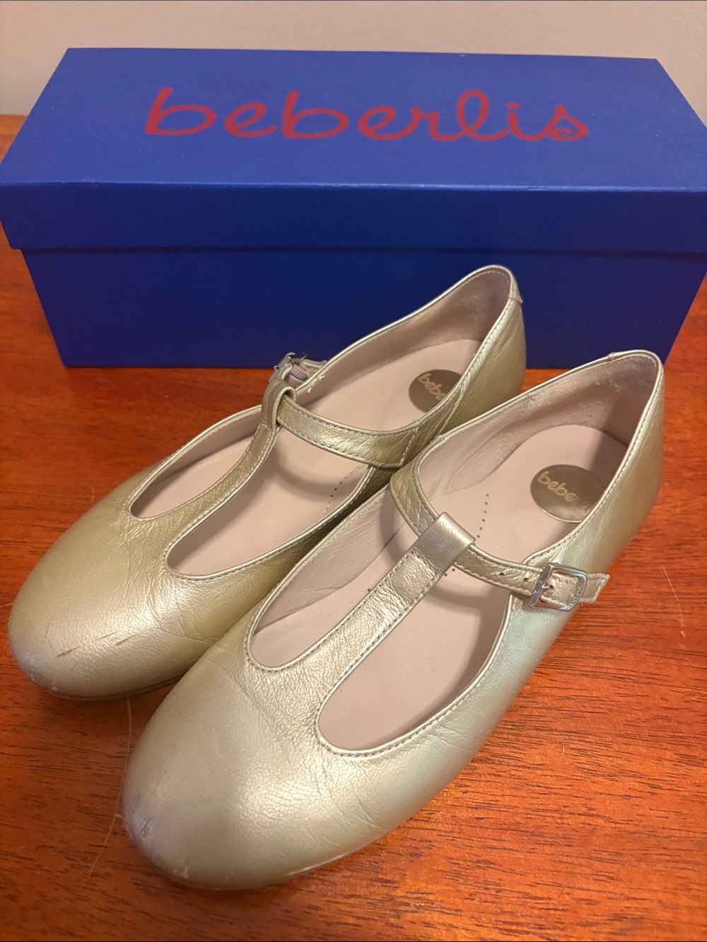 Girls' Gold T-Strap Dress Shoes